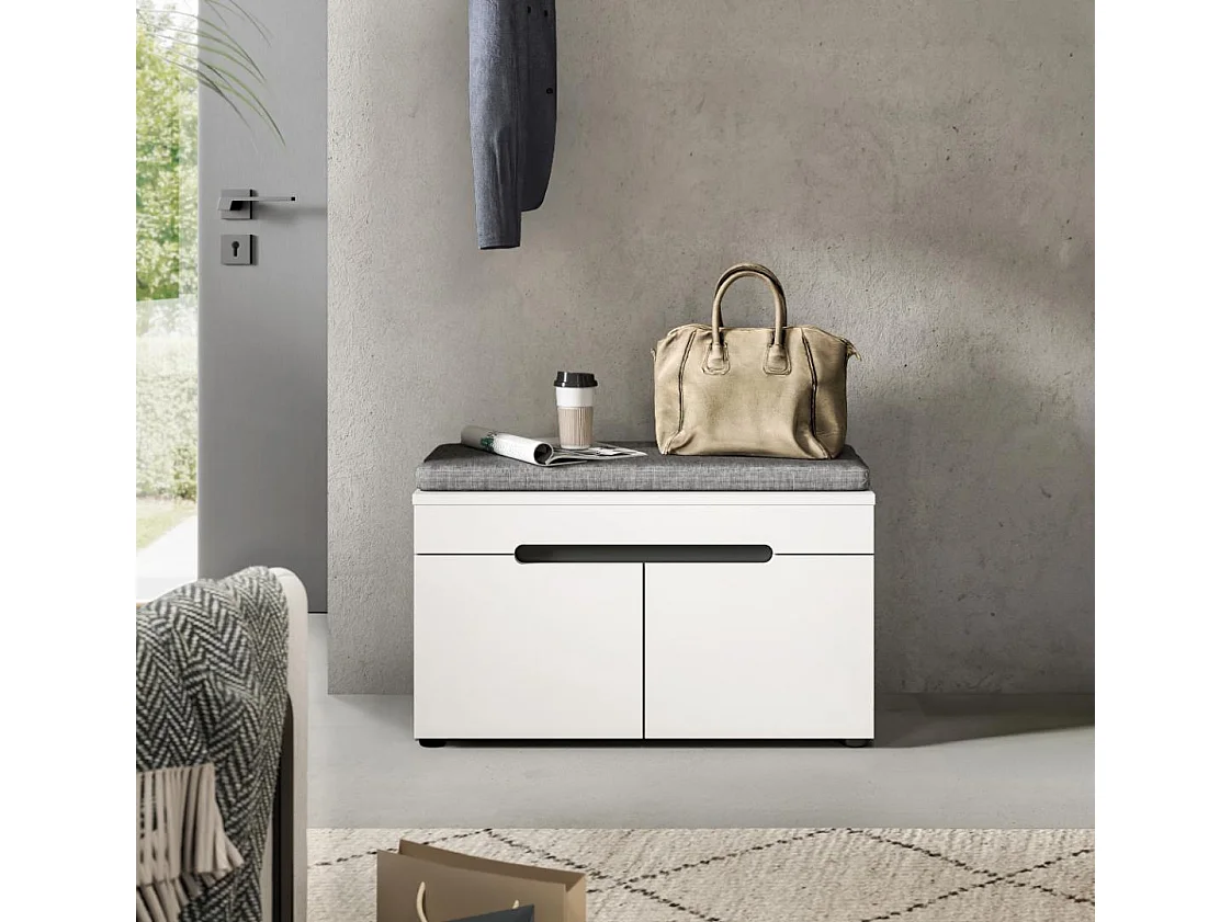 Canu banc avec rangement incl. coussin 2 portes blanches, grises.