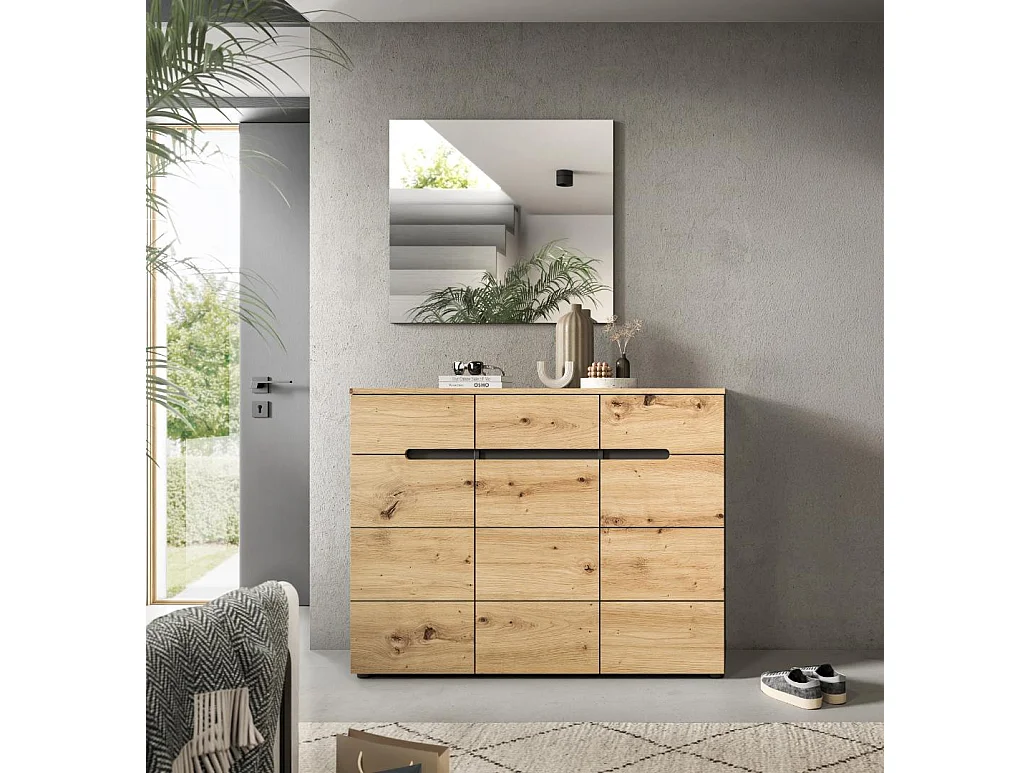 Canu meuble à chaussures 3 portes, 3 tiroirs chêne décor, gris.