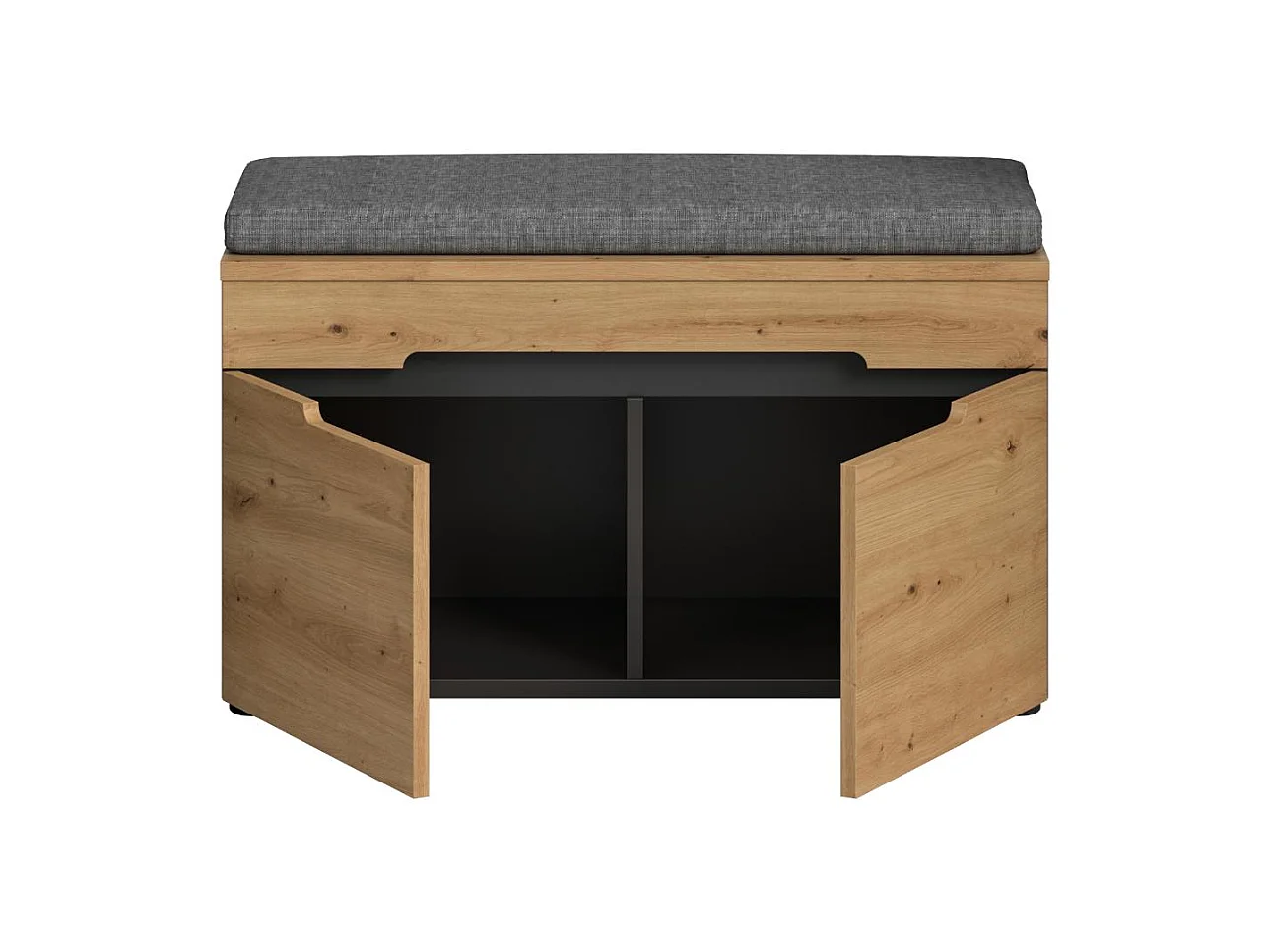 Canu bank met opberging inclusief kussen 2 deuren eiken decor, grijs.
