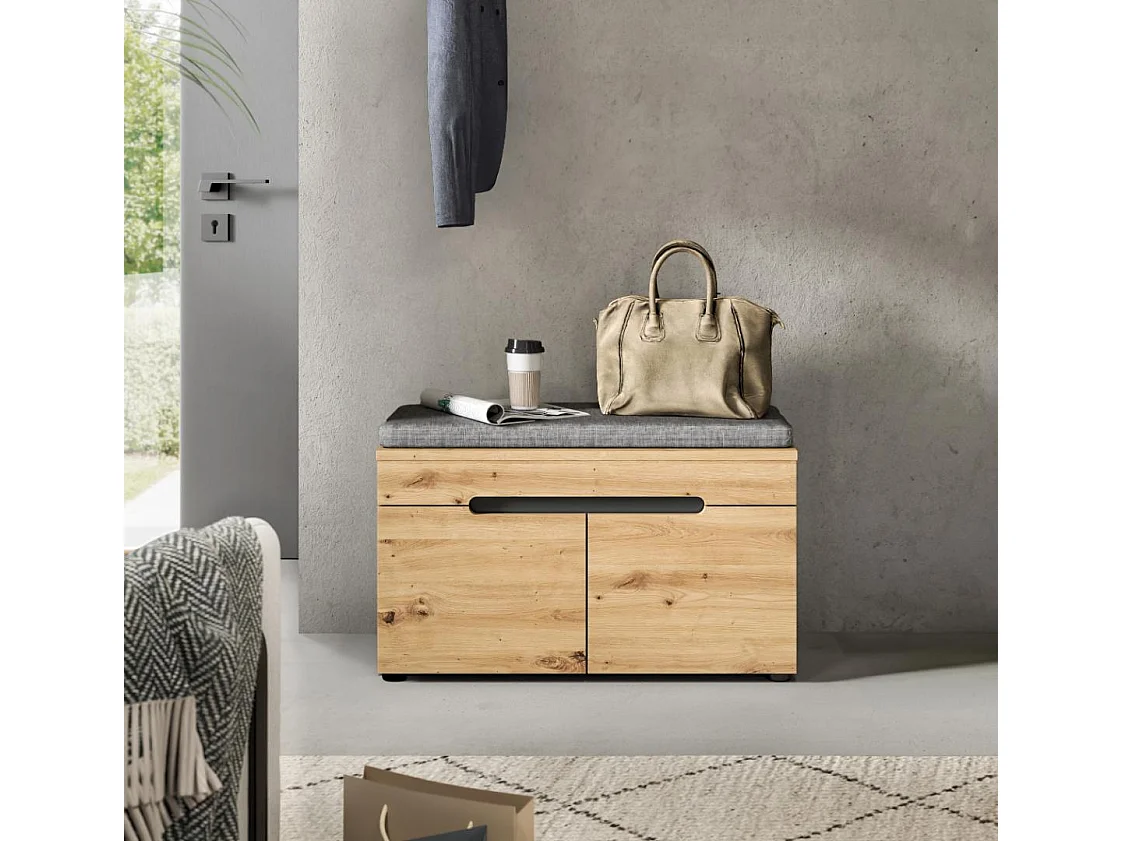 Canu bank met opberging inclusief kussen 2 deuren eiken decor, grijs.