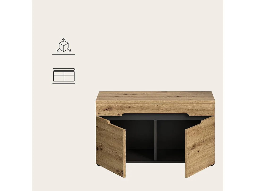 Canu bank met opberging inclusief kussen 2 deuren eiken decor, grijs.