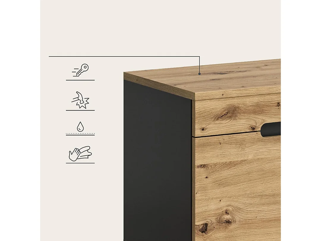 Canu bank met opberging inclusief kussen 2 deuren eiken decor, grijs.