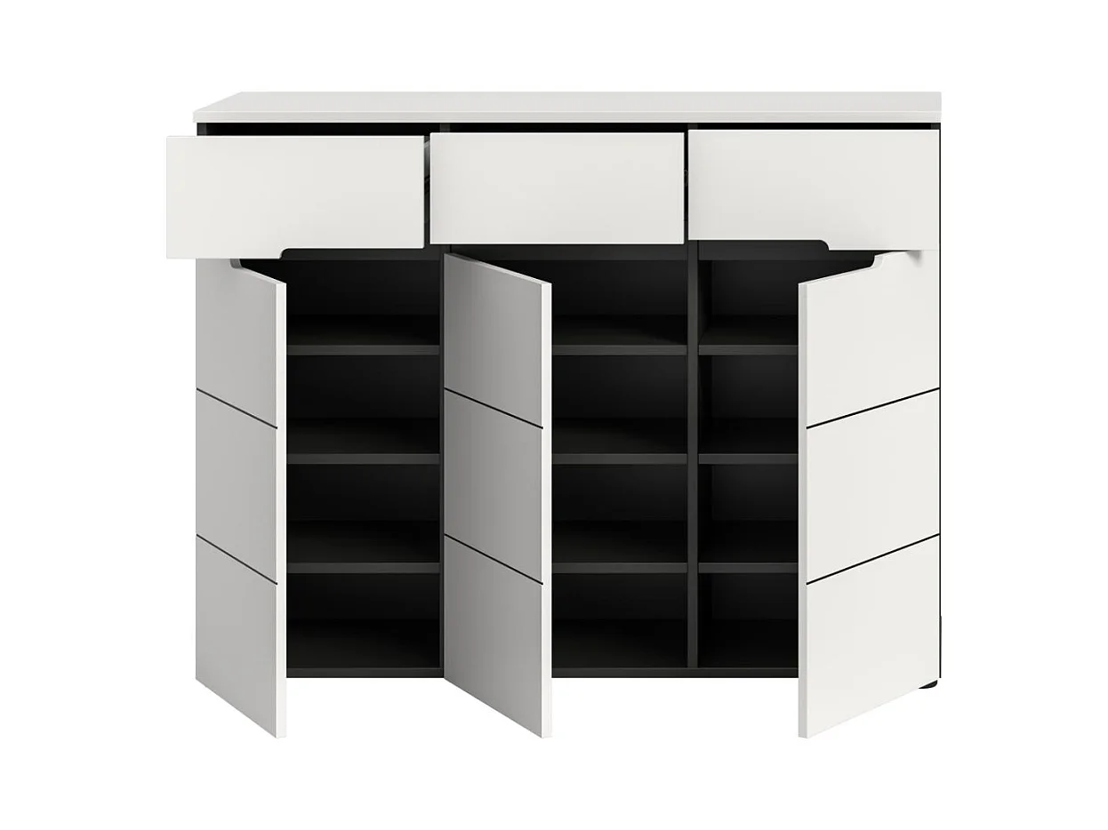 Canu meuble à chaussures 3 portes, 3 tiroirs blanc, gris.