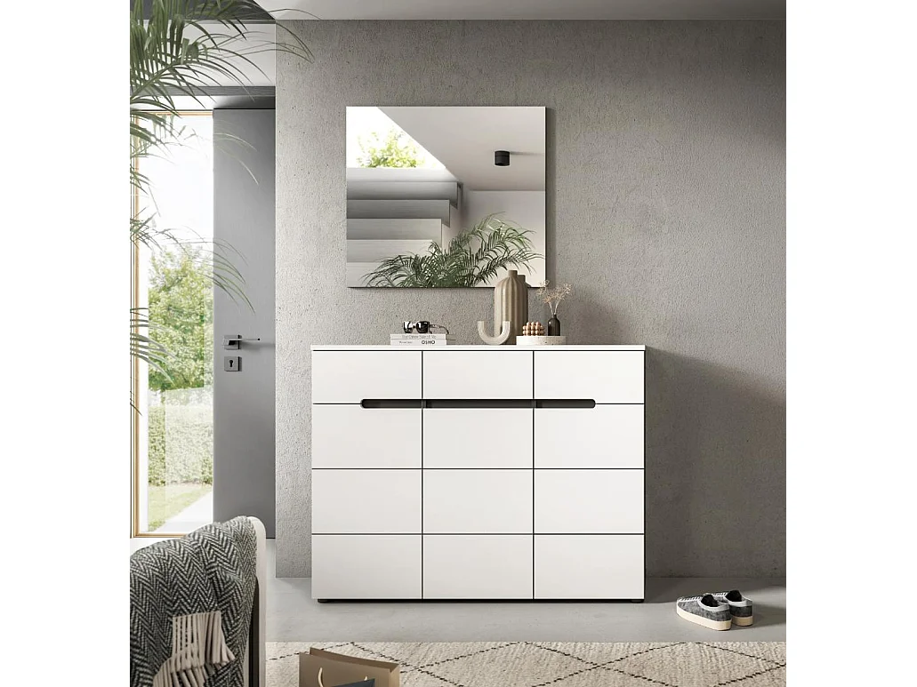 Canu meuble à chaussures 3 portes, 3 tiroirs blanc, gris.