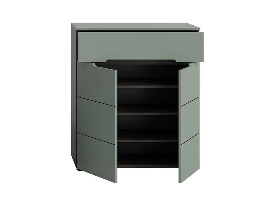 Canu Schuhschrank 2 Türen, 1 Schublade staubgrün, dunkelgrau.