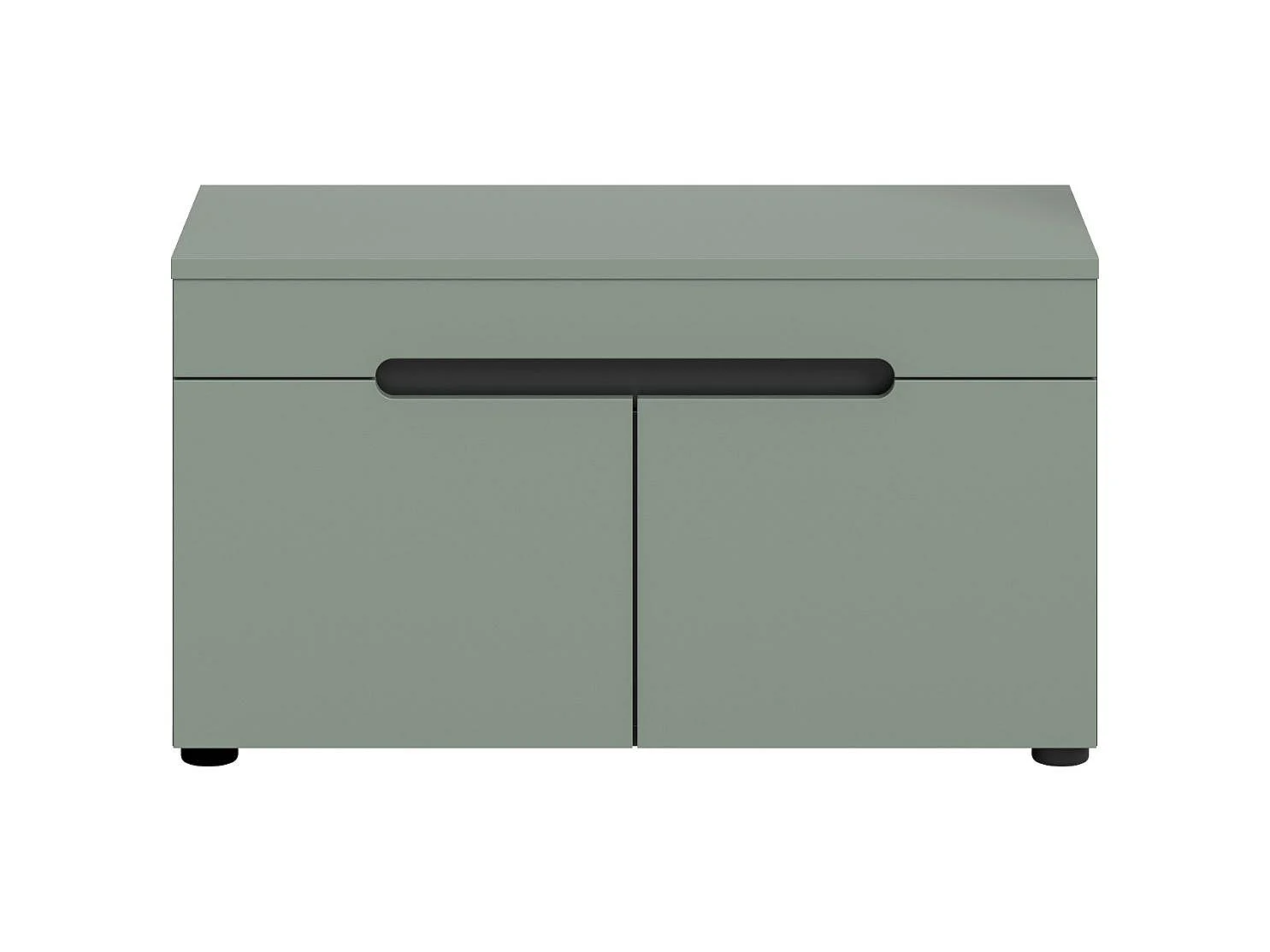 Canu banc avec rangement 2 portes vert poussiéreux, gris foncé.