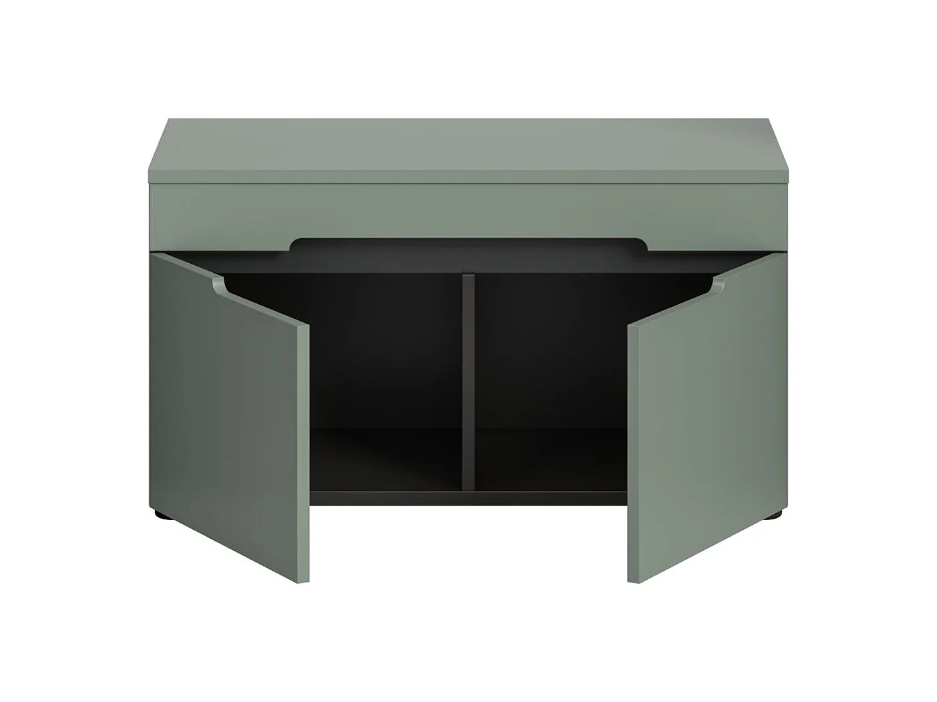Canu banc avec rangement 2 portes vert poussiéreux, gris foncé.