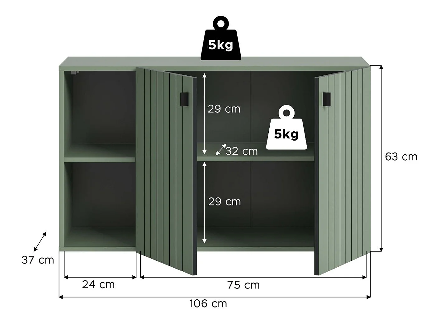 Station meuble à chaussures 2 portes, 2 étagères vert poussiéreux.