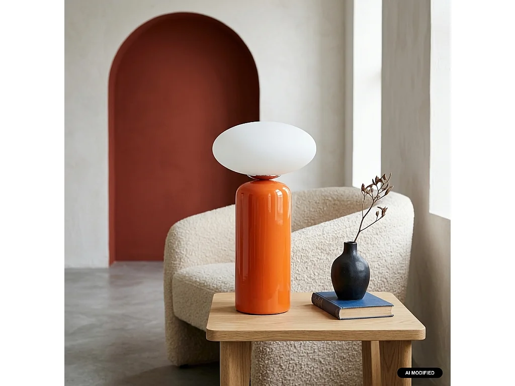 Lámpara de mesa interior de cerámica y vidrio, Ø25cm, Naranja