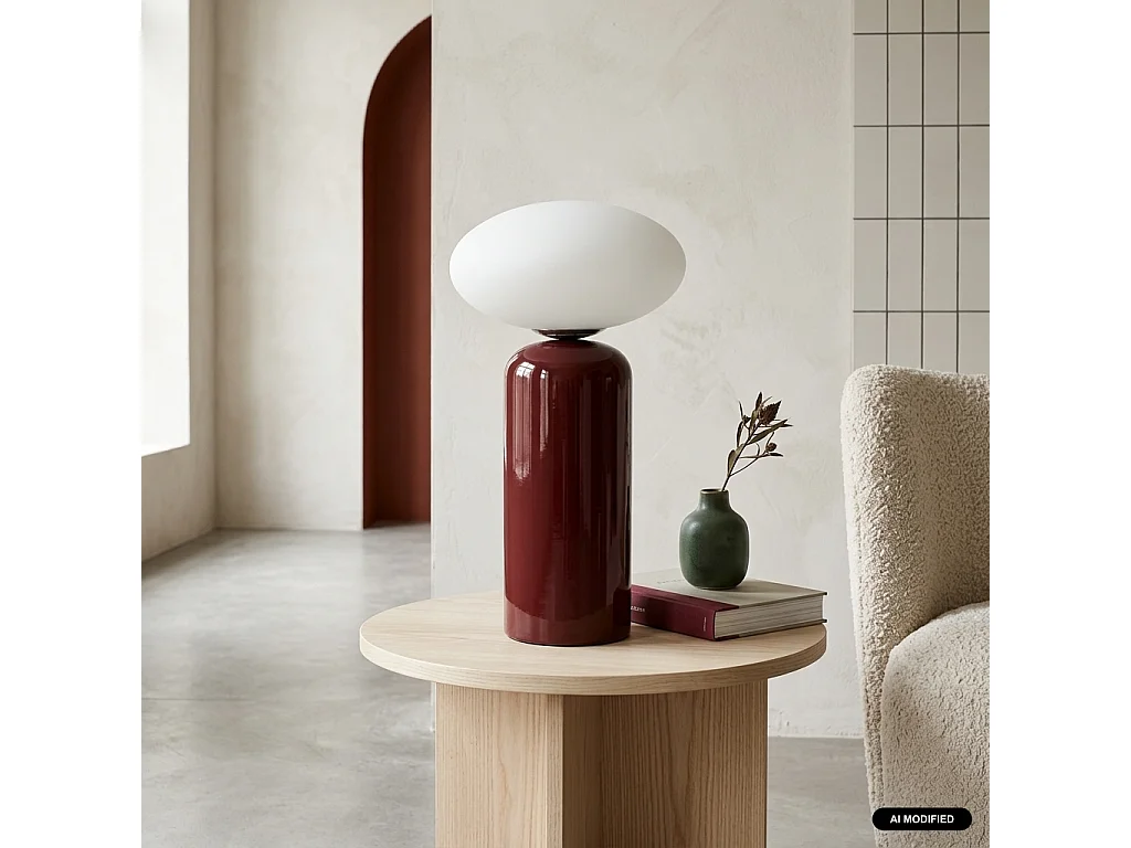 Lampada da tavolo da interno in ceramica e vetro Ø25cm, Tili, Bordeaux, 25x25x43.5 cm