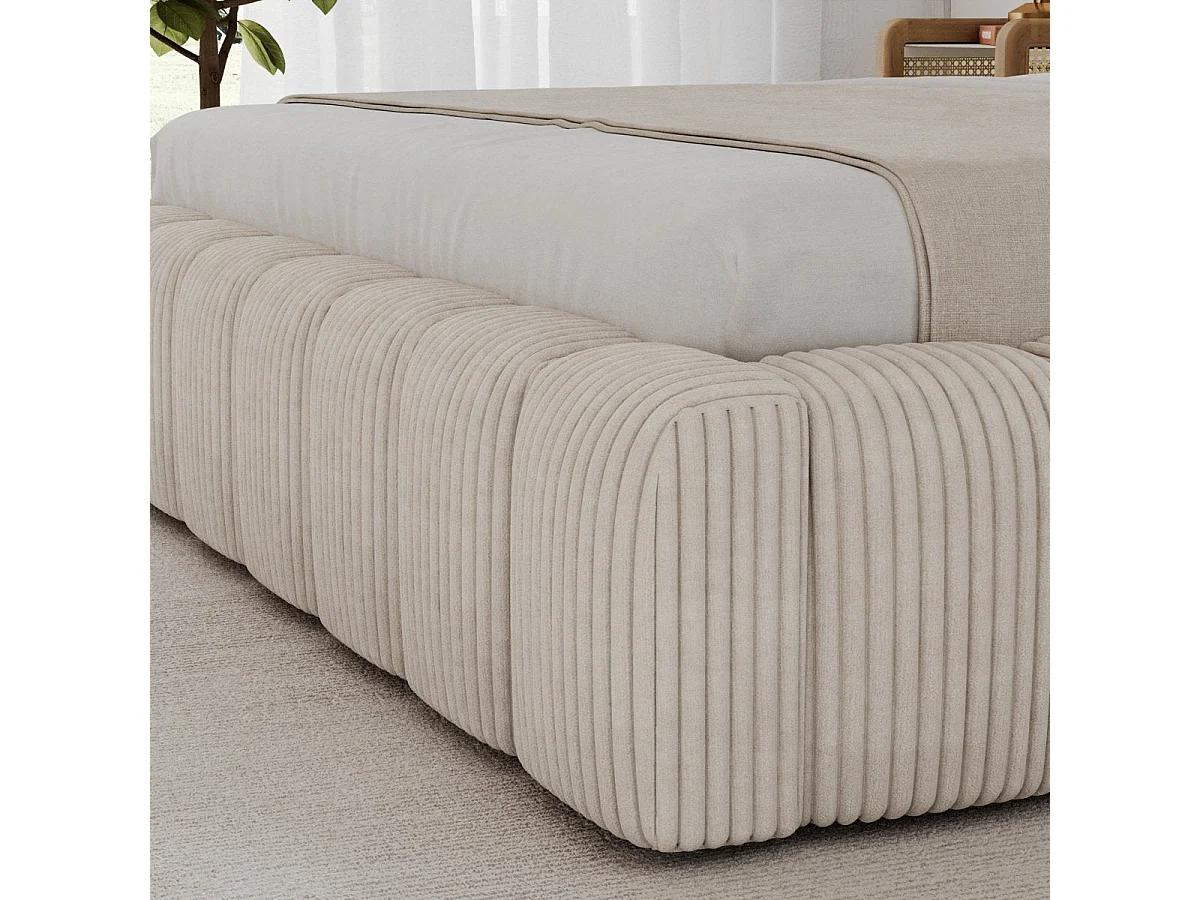 Letto contenitore 140x200 con rete e luci LED incluse Auria, velluto a coste color crema