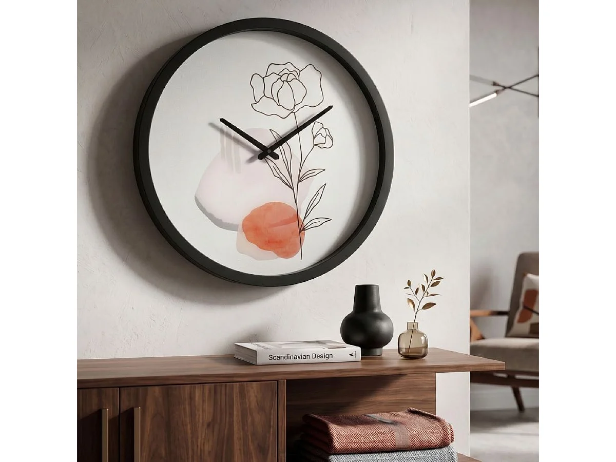 Horloge murale 40 cm Rose Calliope Blanc et Noir