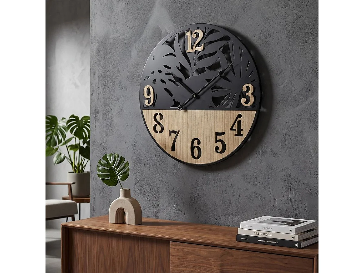 Horloge murale 60 cm Ignace Noir et Bois