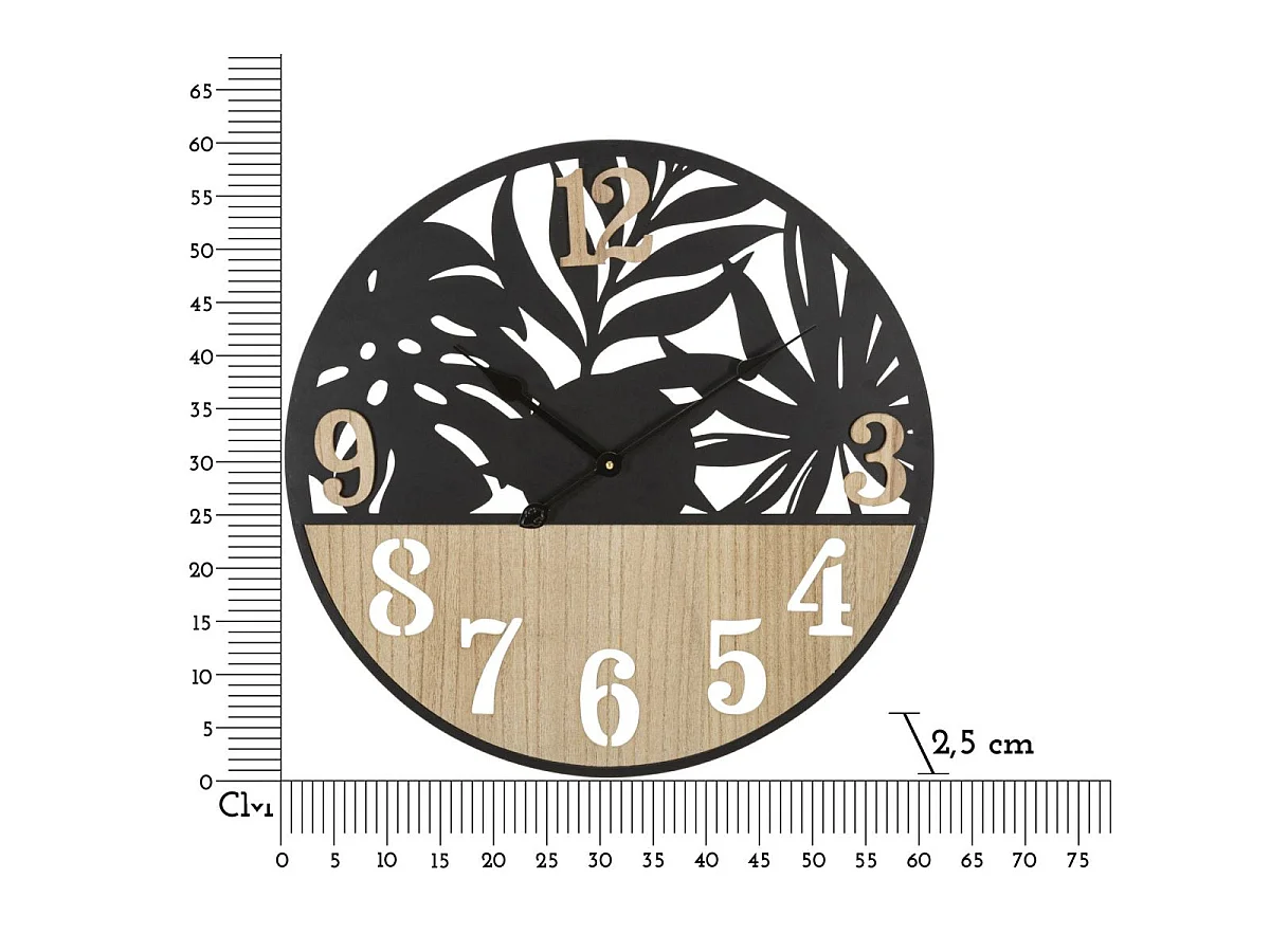 Horloge murale 60 cm Ignace Noir et Bois