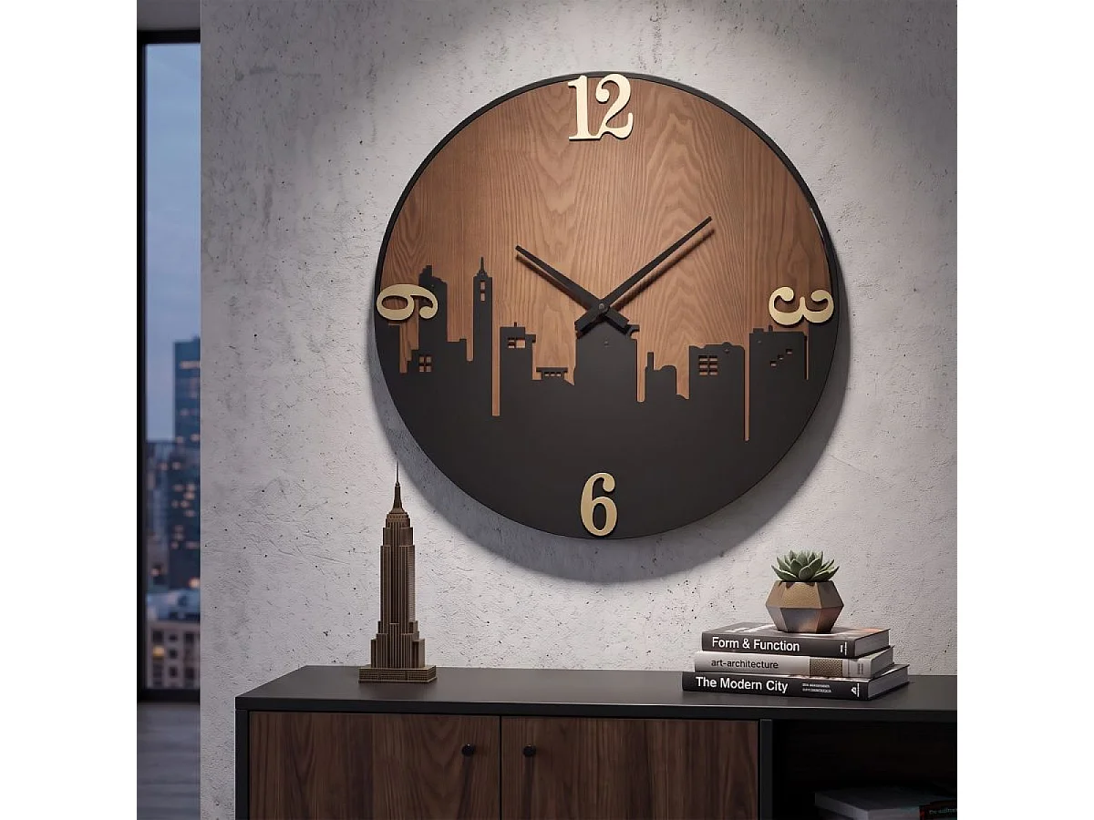 Horloge murale 60 cm City Noir et Bois