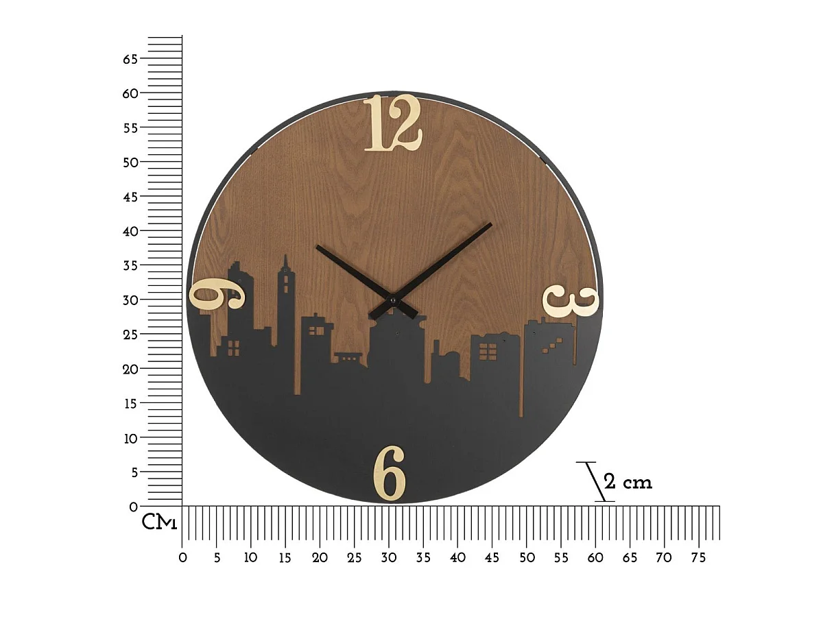 Horloge murale 60 cm City Noir et Bois