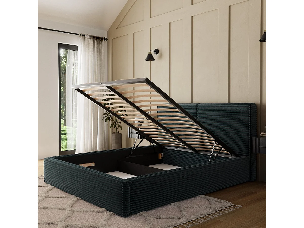 Lit coffre 160x200 sommier inclus Nox Velours côtelé Vert foncé