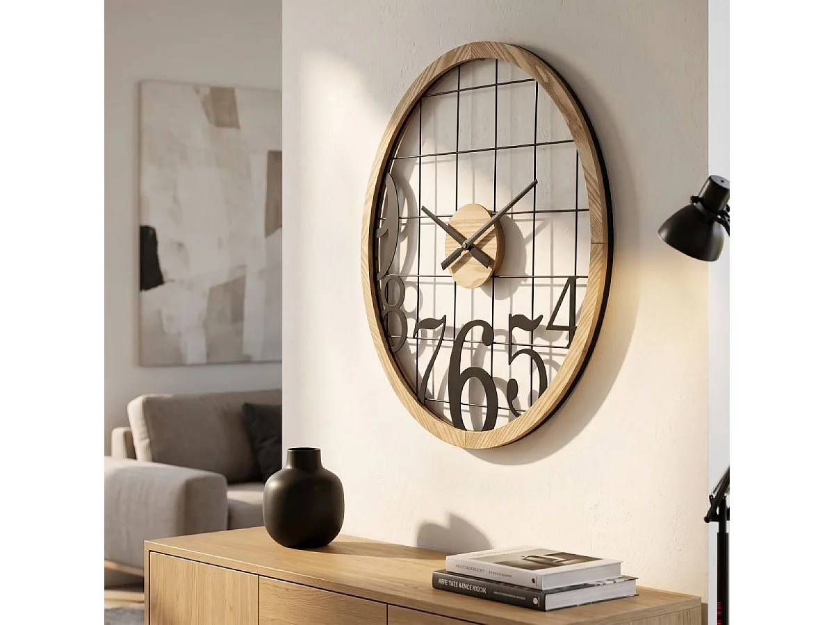 Horloge murale 60 cm Adhemar Noir et Bois