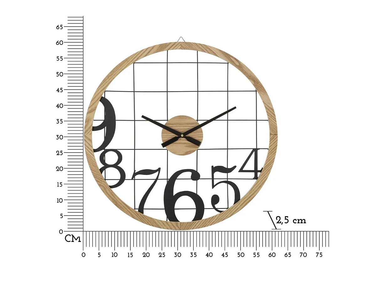 Horloge murale 60 cm Adhemar Noir et Bois
