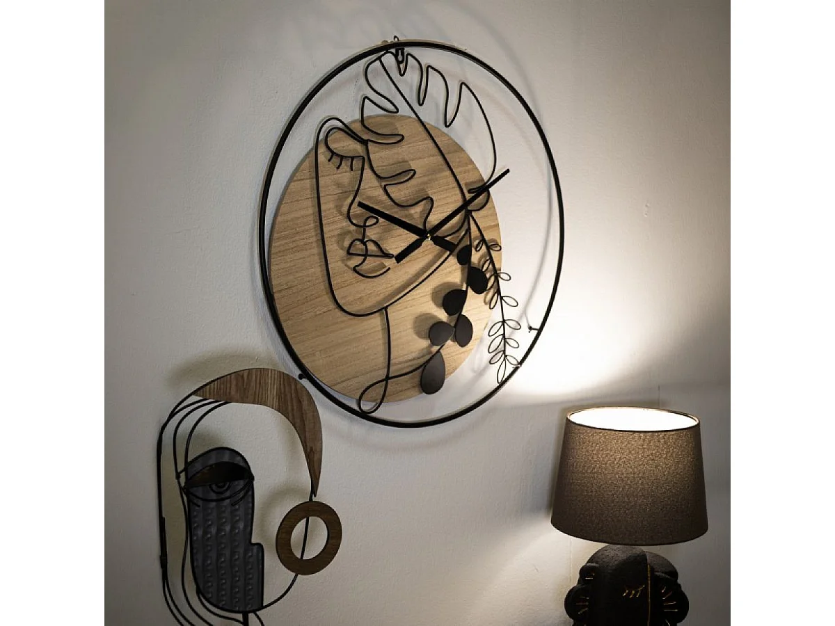 Horloge murale 60 cm visage de face Pomona Bois et Noir