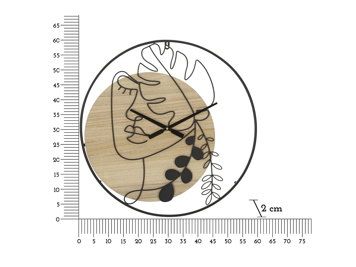 Horloge murale 60 cm visage de face Pomona Bois et Noir