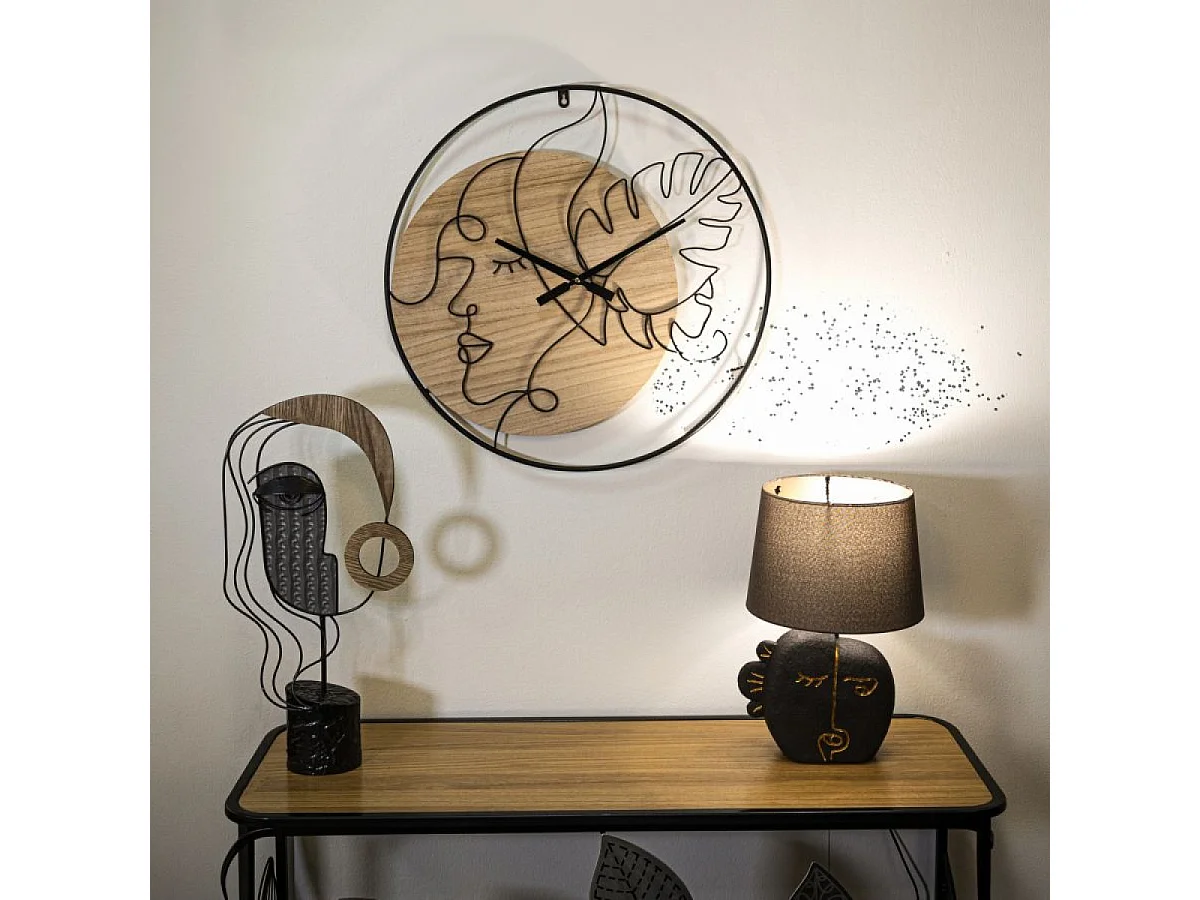 Horloge murale 60 cm visage de profil Ponoma Bois et Noir