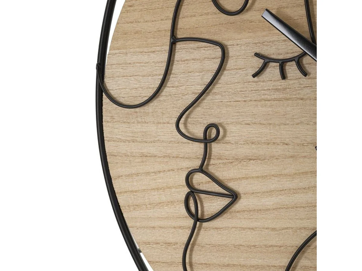 Horloge murale 60 cm visage de profil Ponoma Bois et Noir