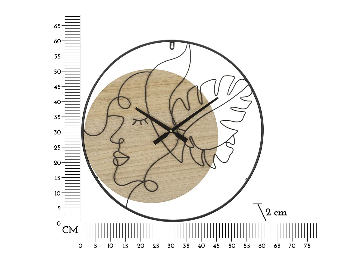 Horloge murale 60 cm visage de profil Ponoma Bois et Noir