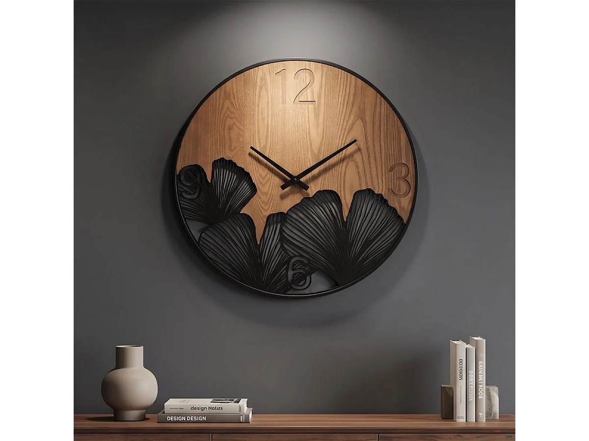 Horloge murale 60 cm Fauna Noir et Bois
