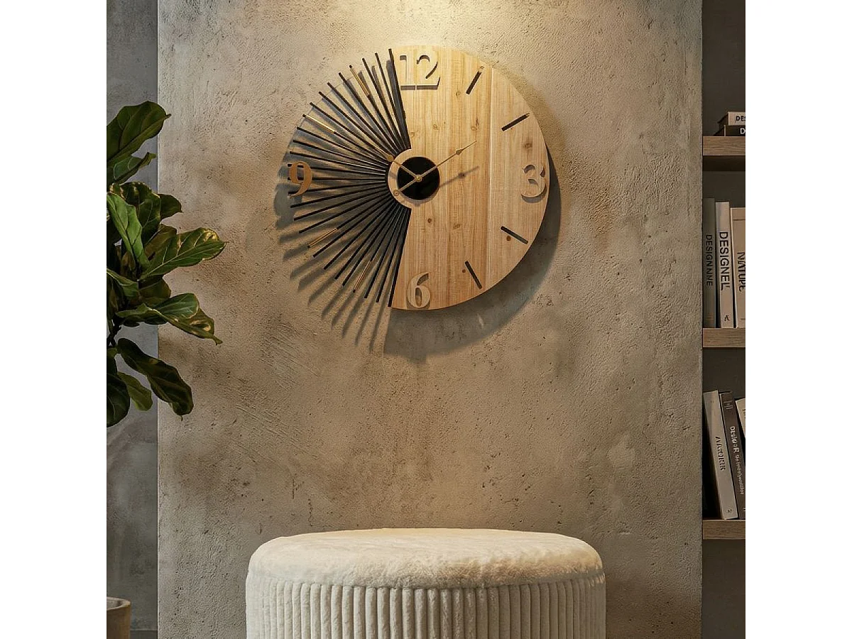 Horloge murale 60 cm Ottavia Bois et Noir