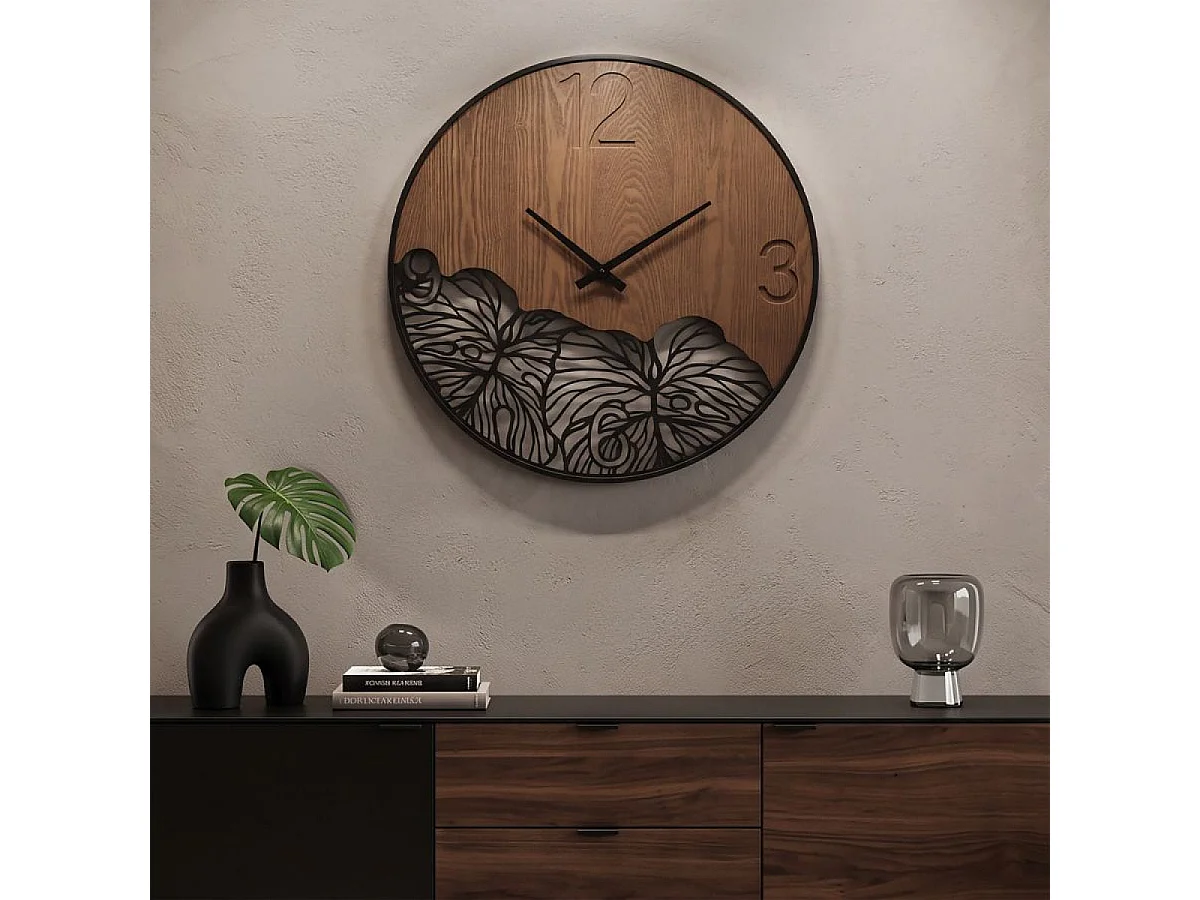 Horloge murale 60 cm Jasmine Noir et Bois