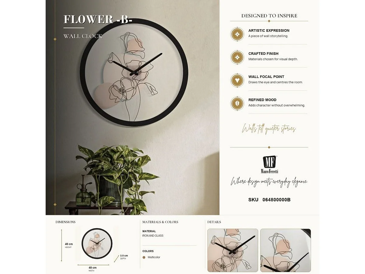 Horloge murale 40 cm Coquelicot Calliope Blanc et Noir