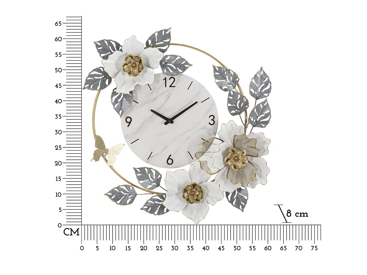 Horloge murale 64 cm Acanthe Blanc et Argenté