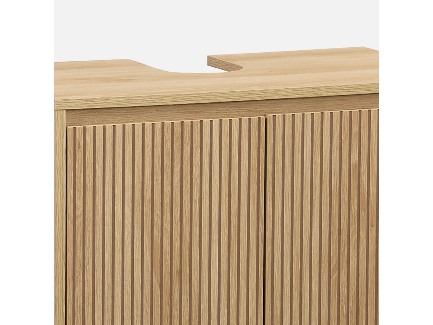 Meuble sous lavabo Linear naturel 2 portes. façades striées. pieds bois de pin. 65 x 40 x 70 cm