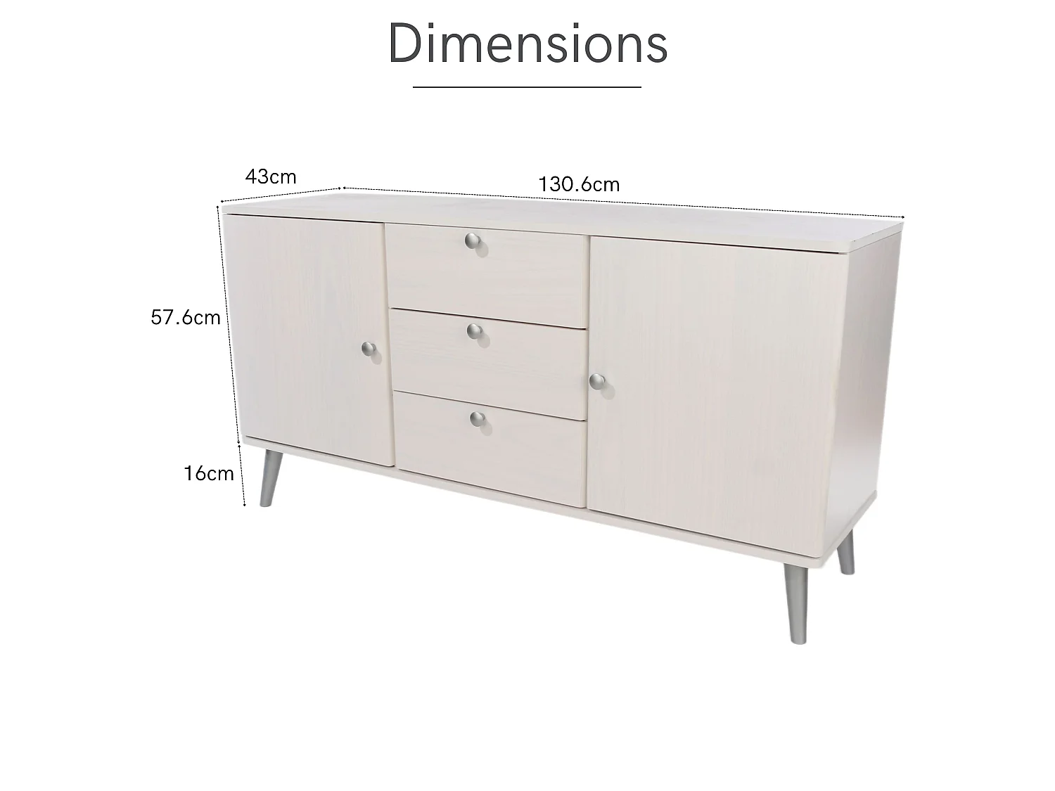 Augusta Curve Medium Sideboard With 2 Doors, 3 Drawers