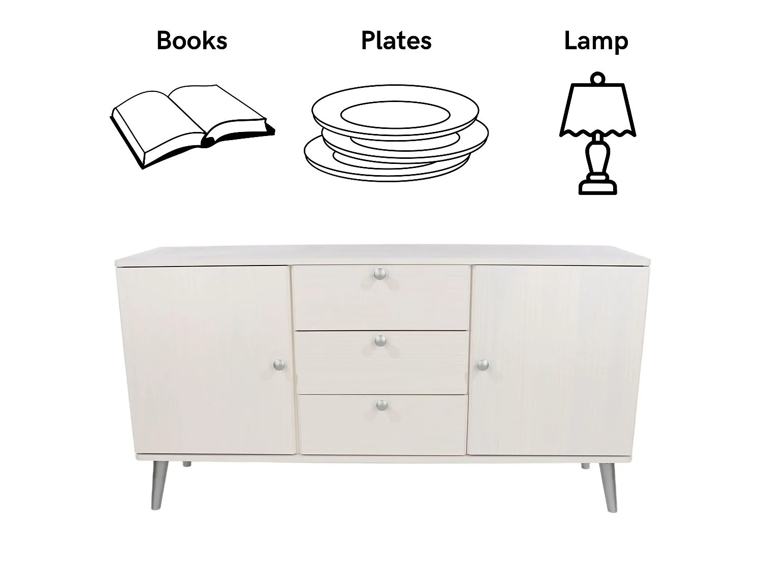 Augusta Curve Medium Sideboard With 2 Doors, 3 Drawers
