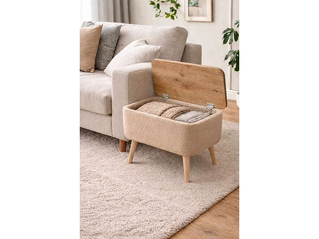 Elegant Träsida "Nora" - Beige 60 x 45 x 30 cm med Ottomanförvaring