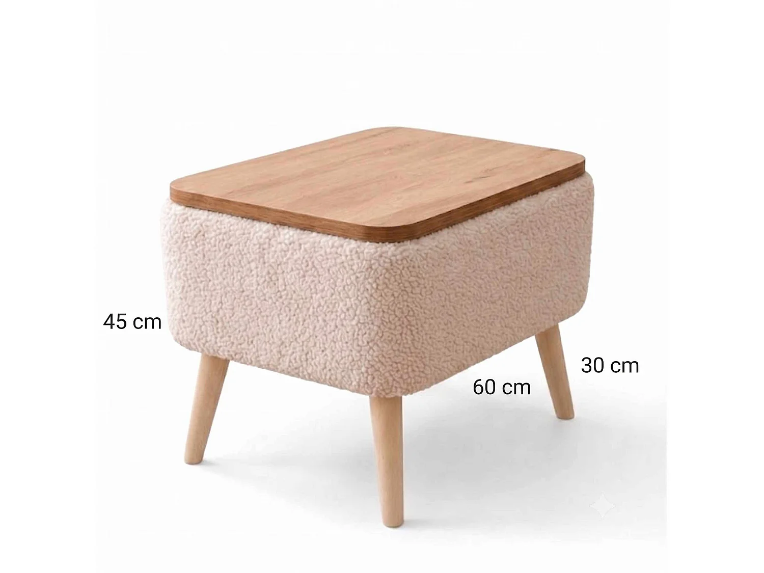 Elegant Träsida "Nora" - Beige 60 x 45 x 30 cm med Ottomanförvaring