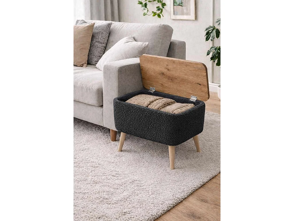 "Nora" Trä Sidobord - Antracit 60 x 45 x 30 cm Ottoman Förvaring