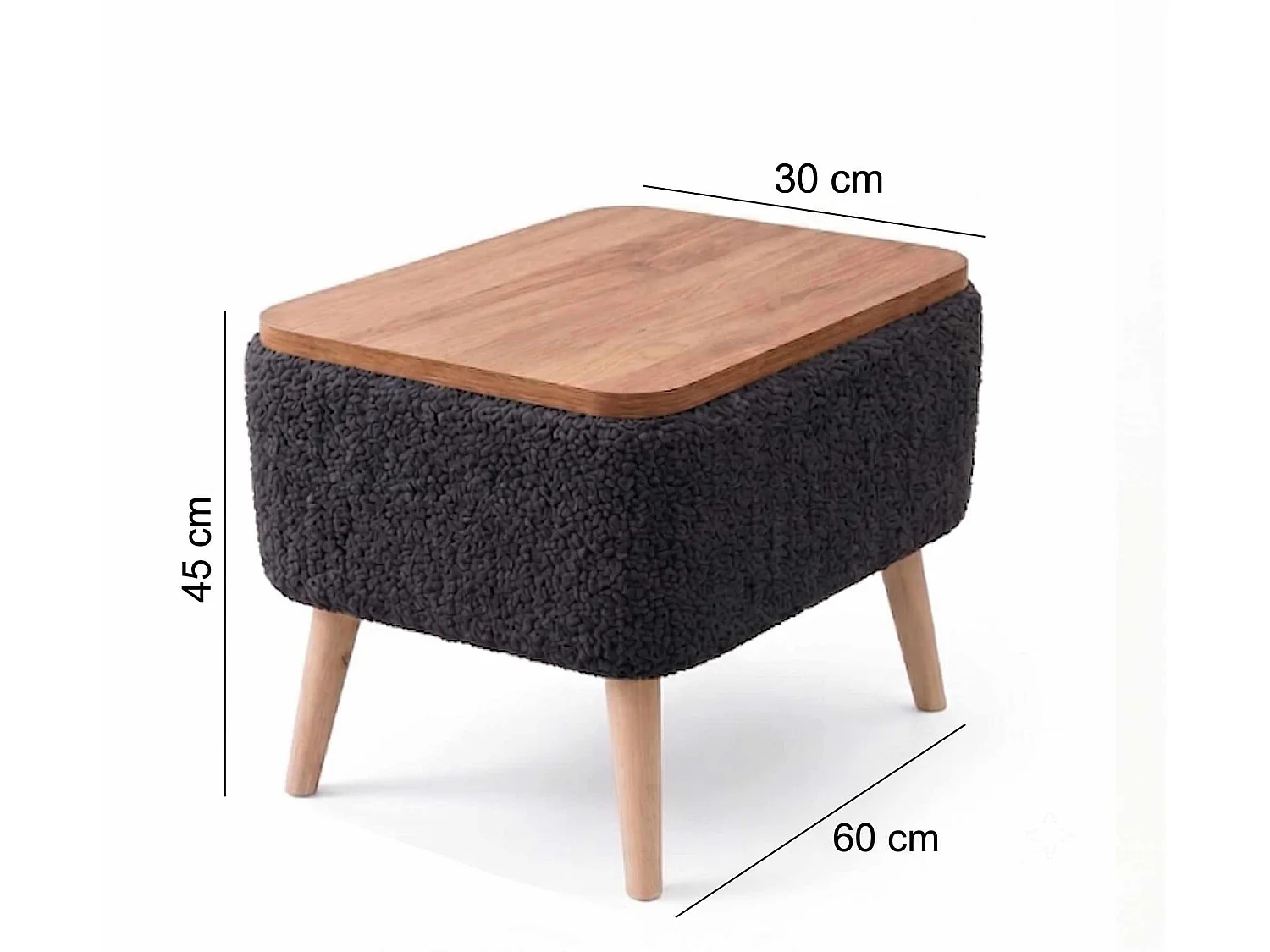 "Nora" Trä Sidobord - Antracit 60 x 45 x 30 cm Ottoman Förvaring