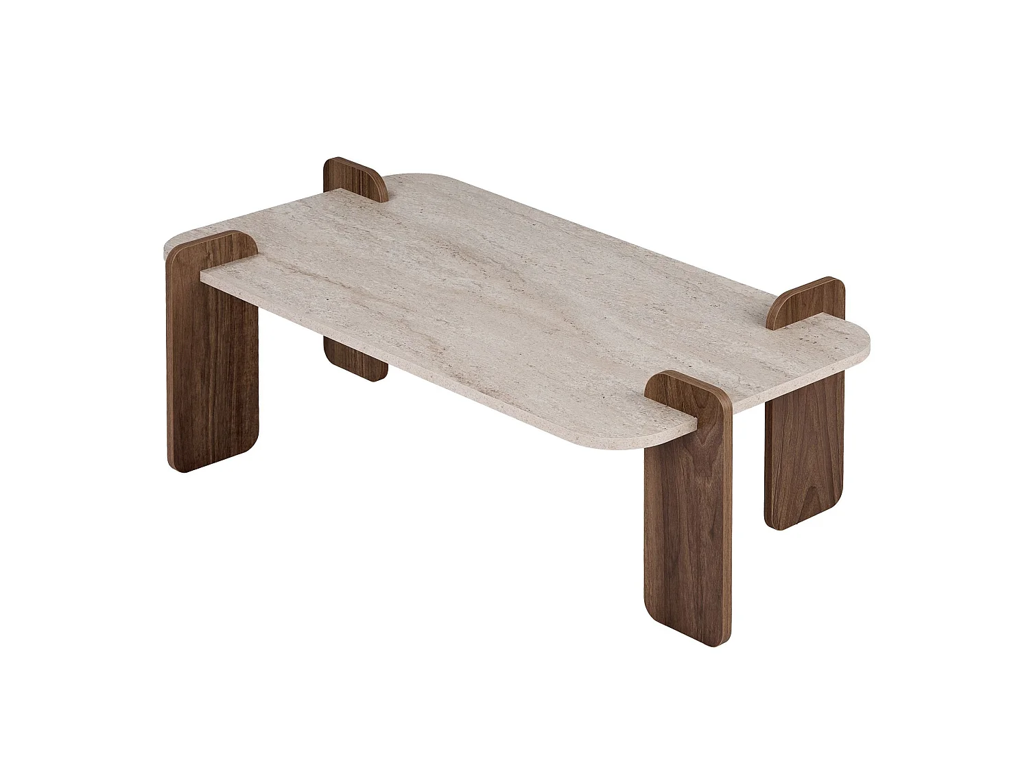 Elegant Trä Kaffebord "Renard" - Travertin/Nöt Venezia - 147 x 35 x 87 cm