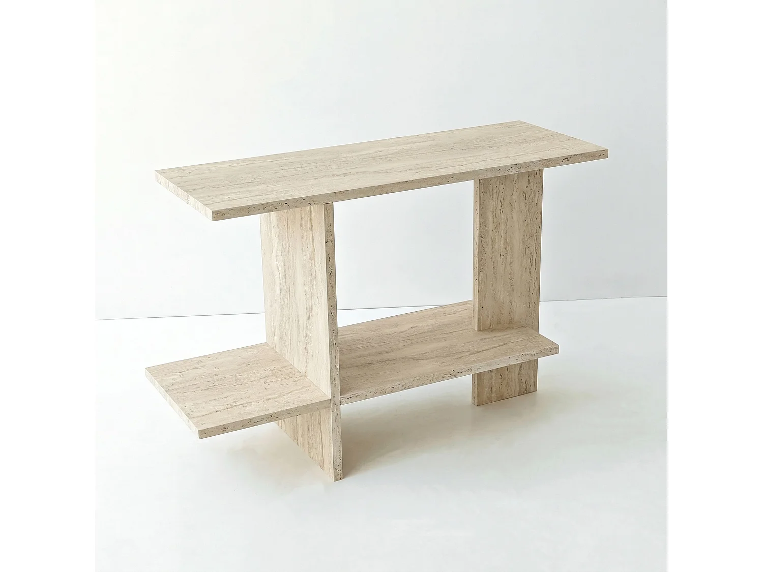 "Essenziale" Trä Sidobord - Travertin Finish - Modern Stil - 80 x 55 x 30 cm