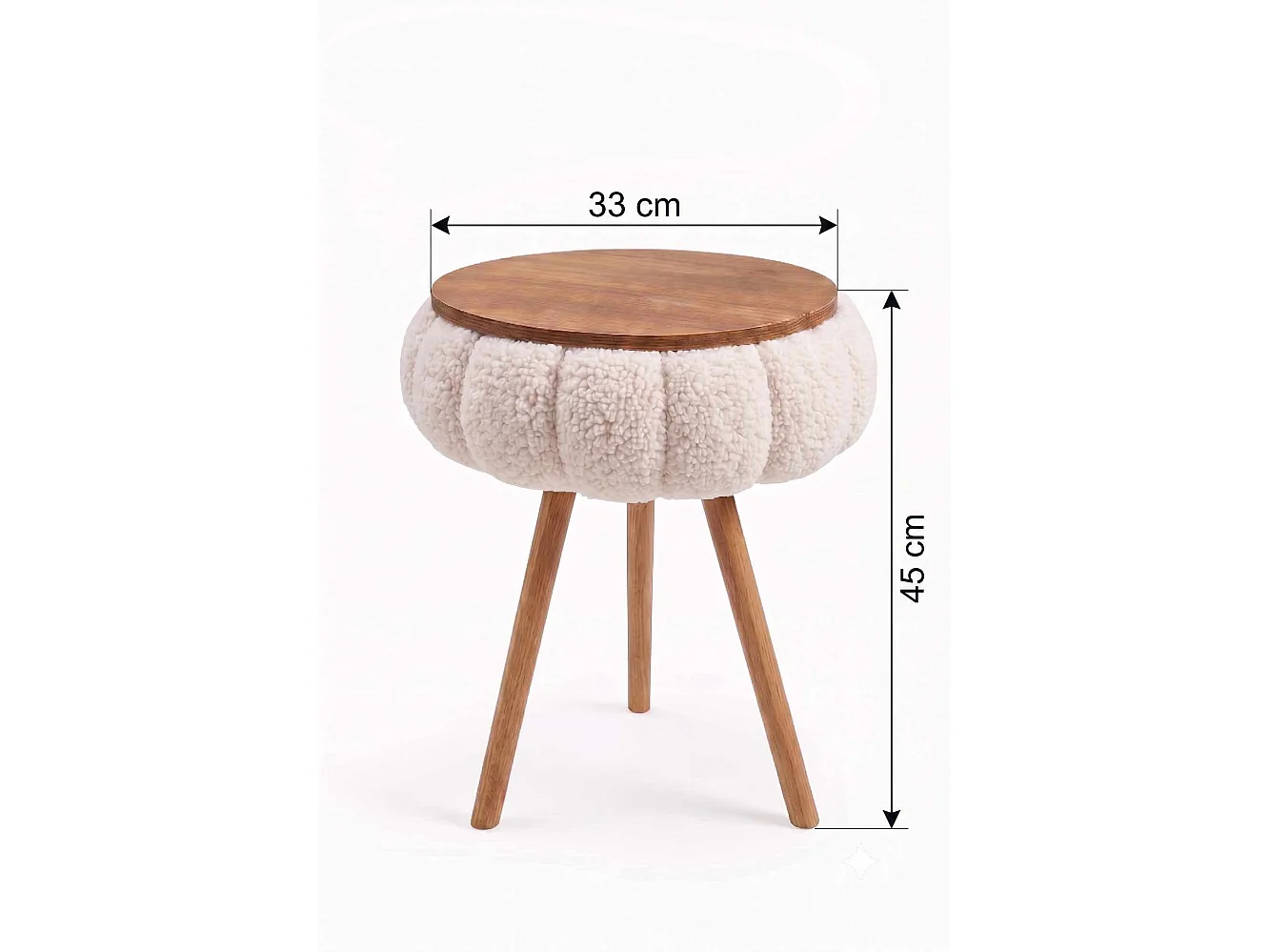 Elegant och Mångsidig Träsida "Papatya Zgn" - Beige Ø33 x 45 cm