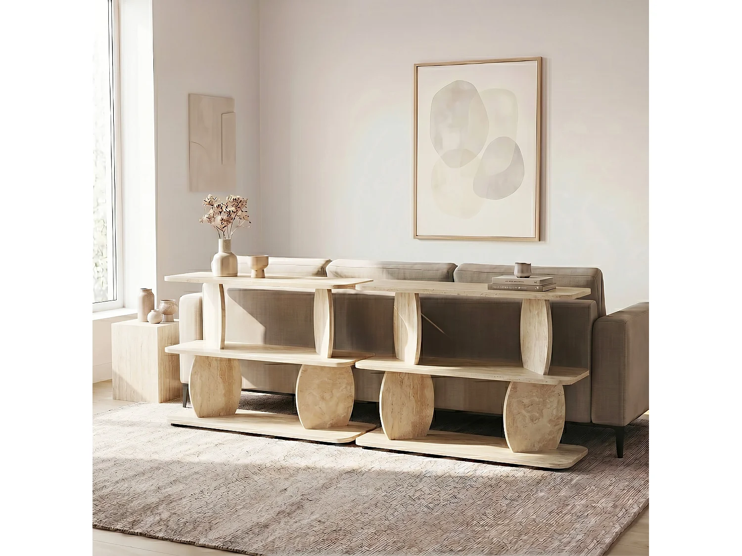 Tavolino "Armonia" in Legno - Finitura in Travertino - 90 x 70 x 30 cm - Stile Moderno