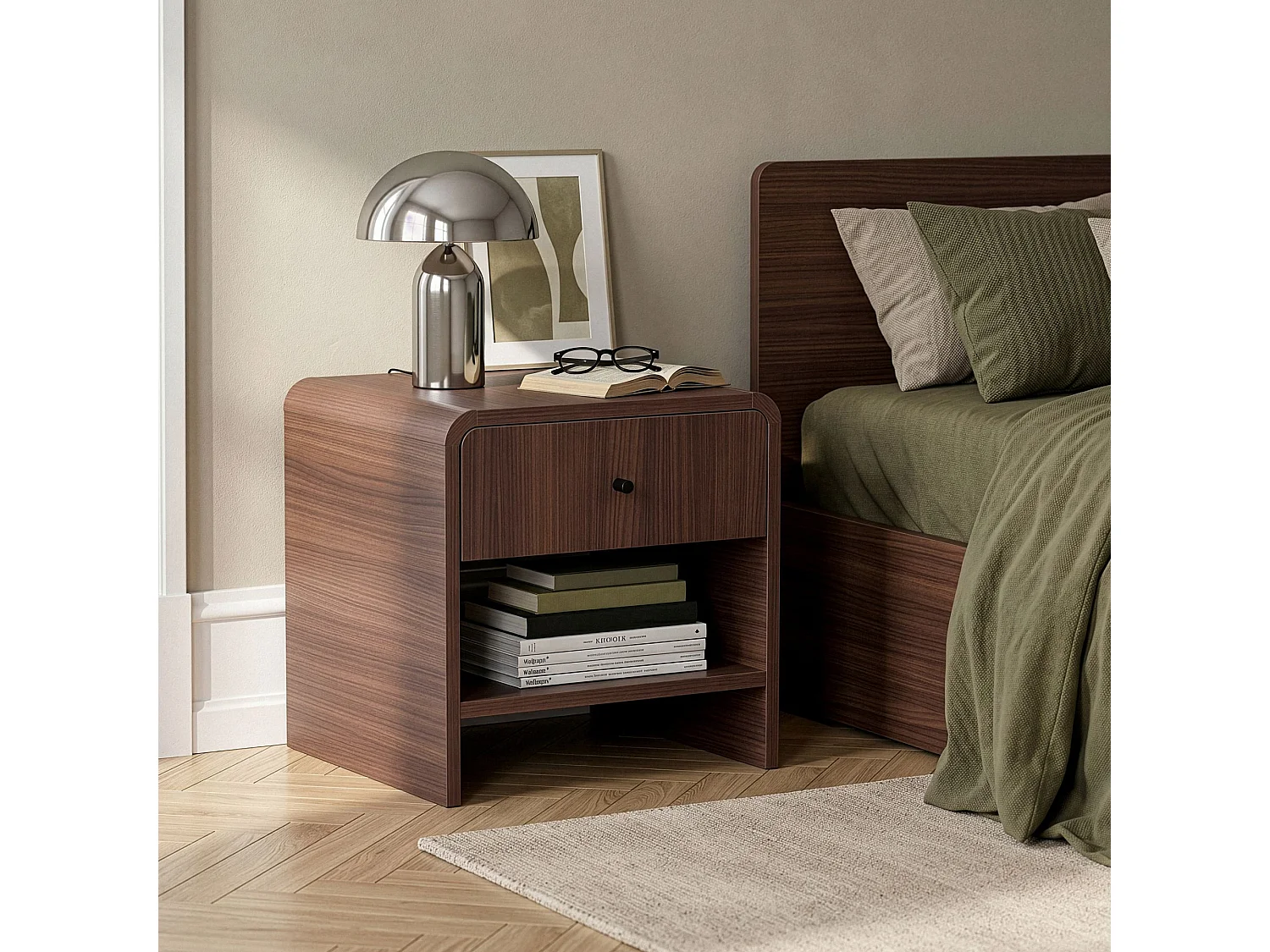 Comodino in legno "Parila" - 45 x 45 x 40 cm - Noce Milano