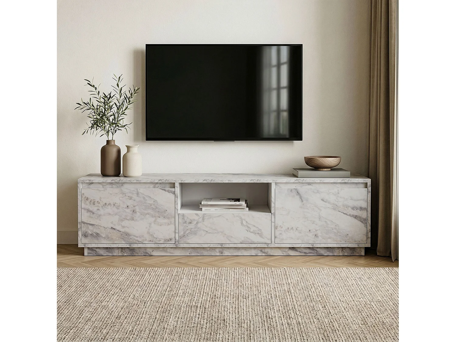 Luxe Freesia Marmeren TV-standaard - Modern Design - 160 x 30 x 42 cm - Hout