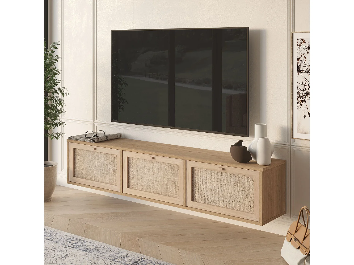 "Dune" Eiken TV-meubel - 180 x 35,6 x 32 cm - Rustieke charme, Functionele opslag, Elegant ontwerp