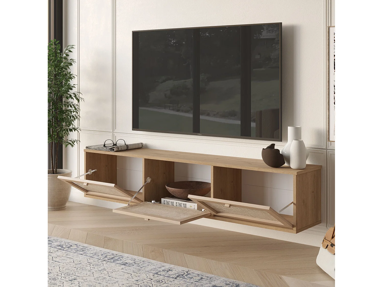 "Dune" Eiken TV-meubel - 180 x 35,6 x 32 cm - Rustieke charme, Functionele opslag, Elegant ontwerp