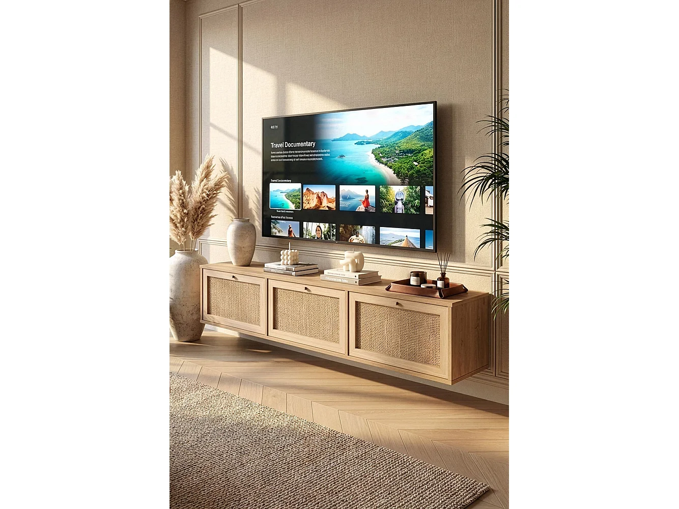 "Dune" Eiken TV-meubel - 180 x 35,6 x 32 cm - Rustieke charme, Functionele opslag, Elegant ontwerp