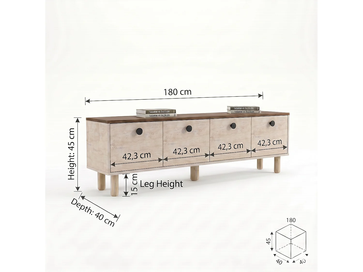 Elegant Trä TV-stativ "Pura" - Travertin / Valnöt - 180 x 50 x 40 cm